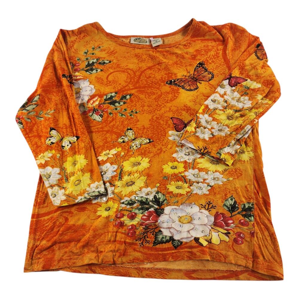 Vintage Y2K Collections Etc Orange Butterfly Floral Top Boho Fairycore